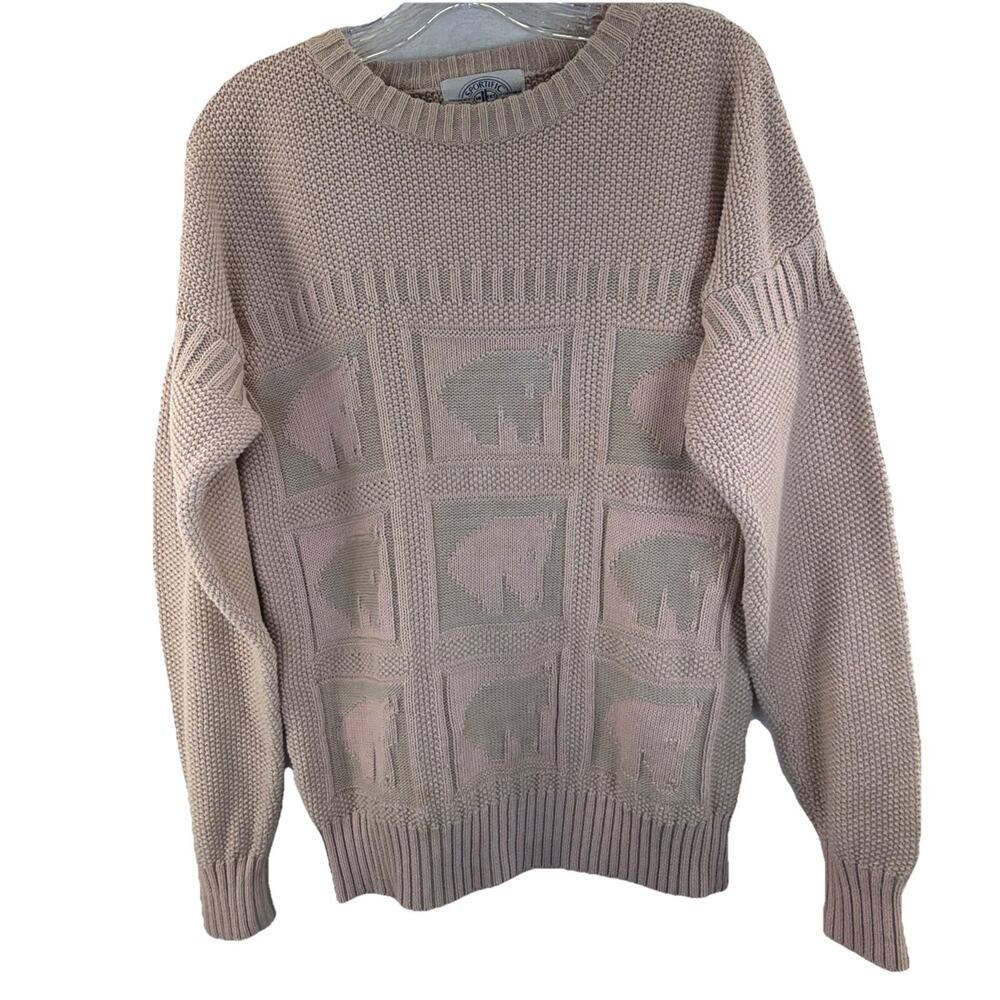 Vintage Horse Sweater Womens Large Equestrian Ramie Knit Sportific Kristin 80s